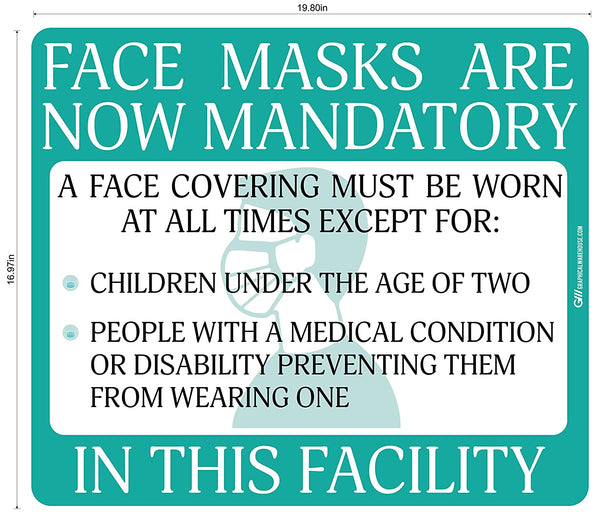 "Face Masks Are Now Mandatory In This Facility" Adhesive Durable Vinyl Decal- Various Sizes/Colors Available