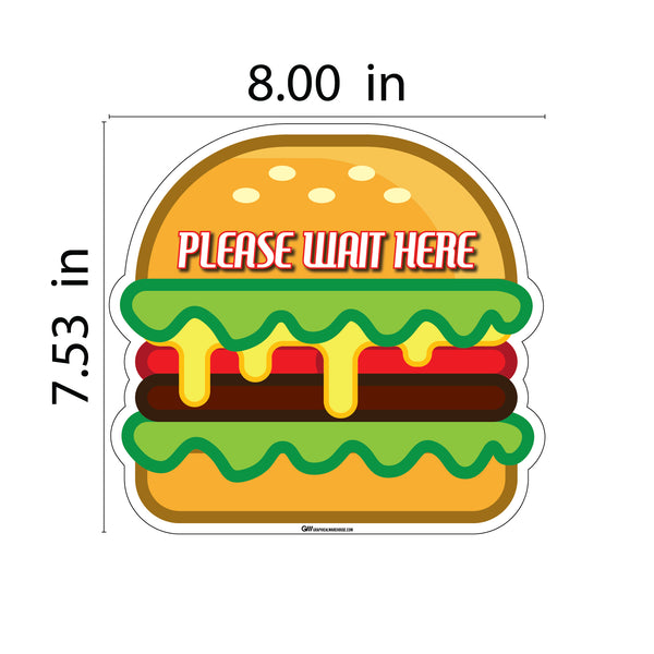 Food Themed Social Distancing Floor Place Marker- Durable Matte Laminated Vinyl Floor Sign, Pack of 10- Various Styles Available