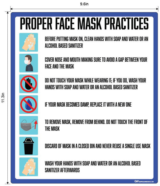 "Proper Face Mask Practices" Adhesive Durable Vinyl Decal- Various Sizes Available