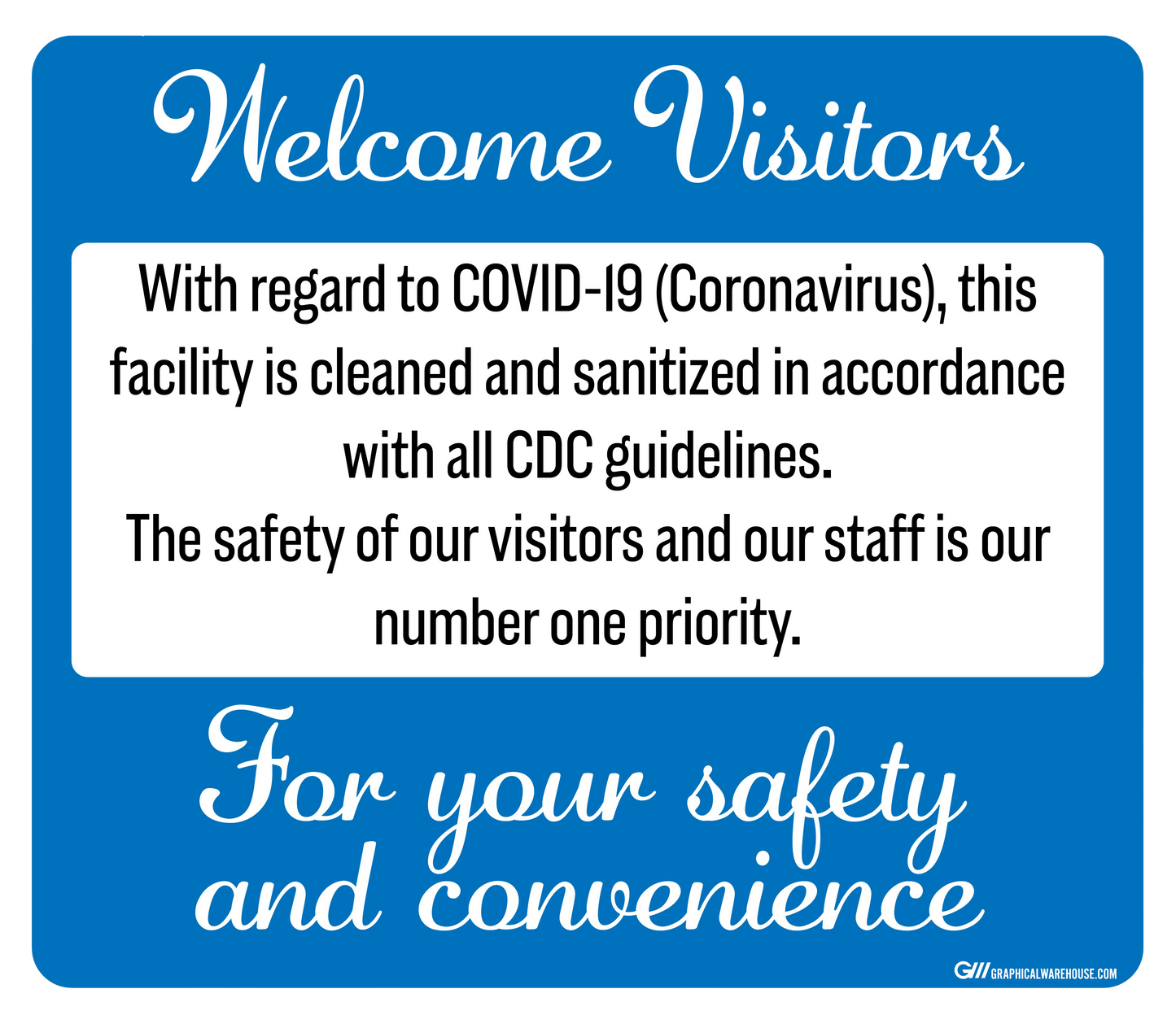 "Facility Cleaned and Disinfected" Adhesive Durable Vinyl Decal- 14x12”