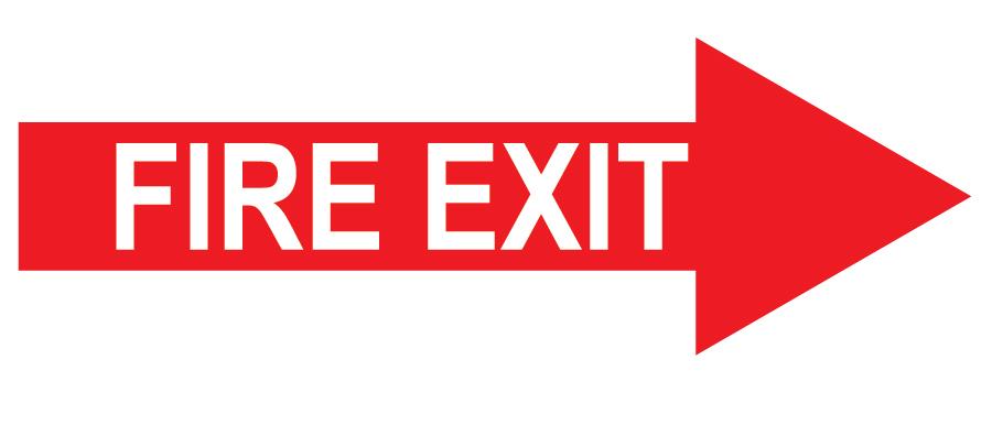 Fire Safety "Fire Exit" Arrow, Durable Matte Laminated Vinyl Floor Sign- Various Sizes Available