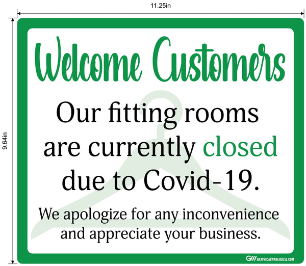 "Fitting Rooms Closed" Adhesive Durable Vinyl Decal- Various Sizes/Colors Available
