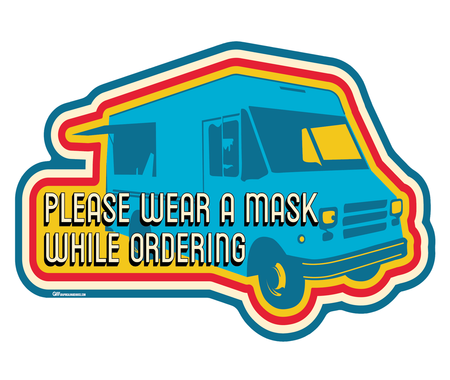 "Food Truck, Wear a Mask" Adhesive Durable Vinyl Decal- Various Sizes/Colors Available