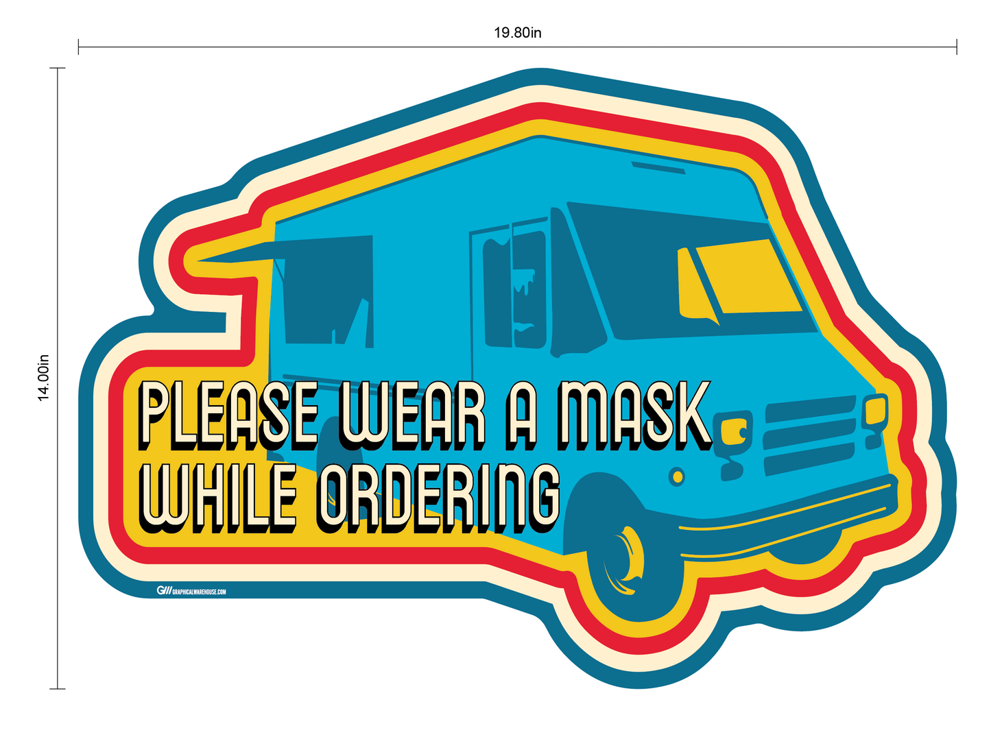 "Food Truck, Wear a Mask" Adhesive Durable Vinyl Decal- Various Sizes/Colors Available