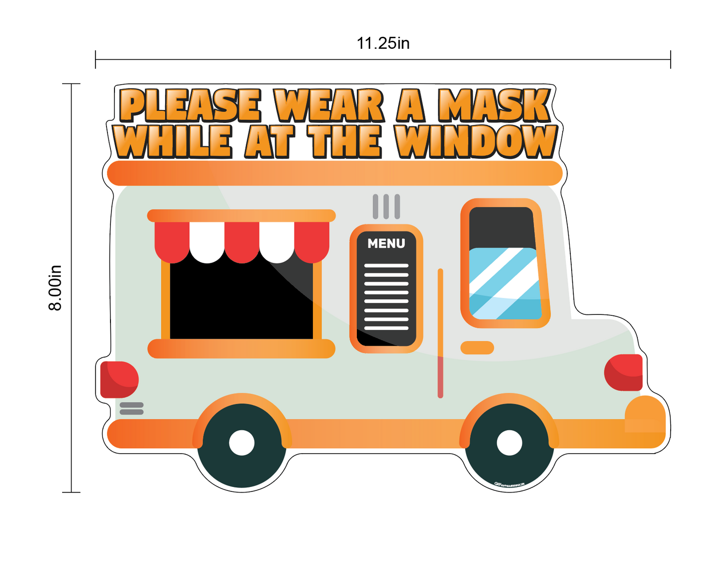 "Food Truck, Wear a Mask" Adhesive Durable Vinyl Decal- Various Sizes/Colors Available
