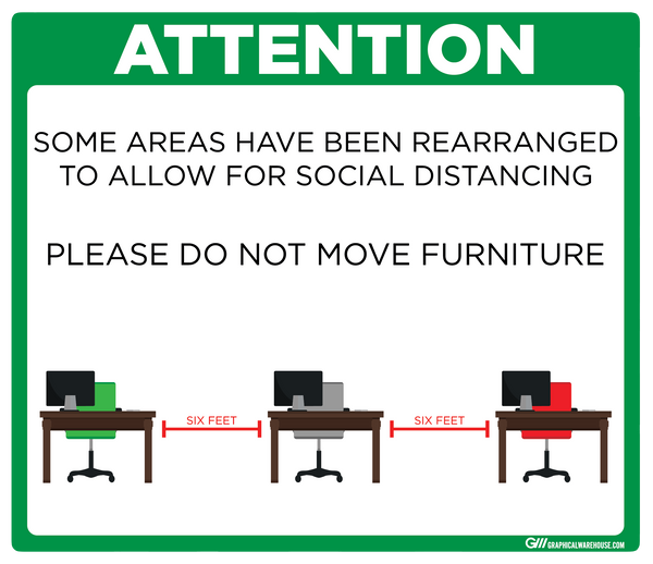 "Furniture Rearranged for Social Distancing" Adhesive Durable Vinyl Decal- Various Sizes/Colors Available