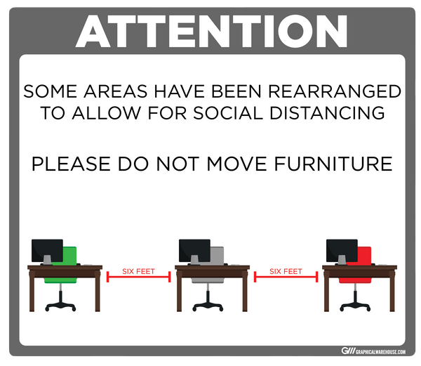 "Furniture Rearranged for Social Distancing" Adhesive Durable Vinyl Decal- Various Sizes/Colors Available
