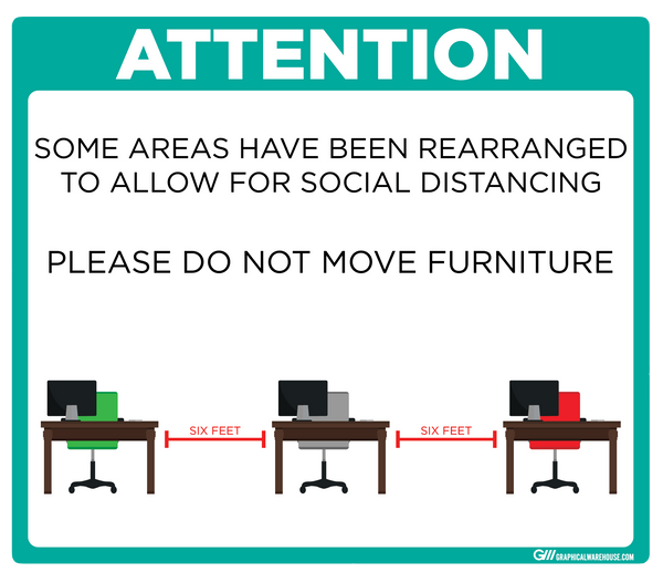 "Furniture Rearranged for Social Distancing" Adhesive Durable Vinyl Decal- Various Sizes/Colors Available