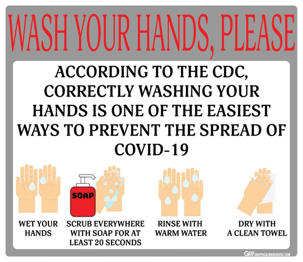 "Wash Your Hands Please" Guidelines, Adhesive Durable Vinyl Decal- Various Sizes/Colors Available