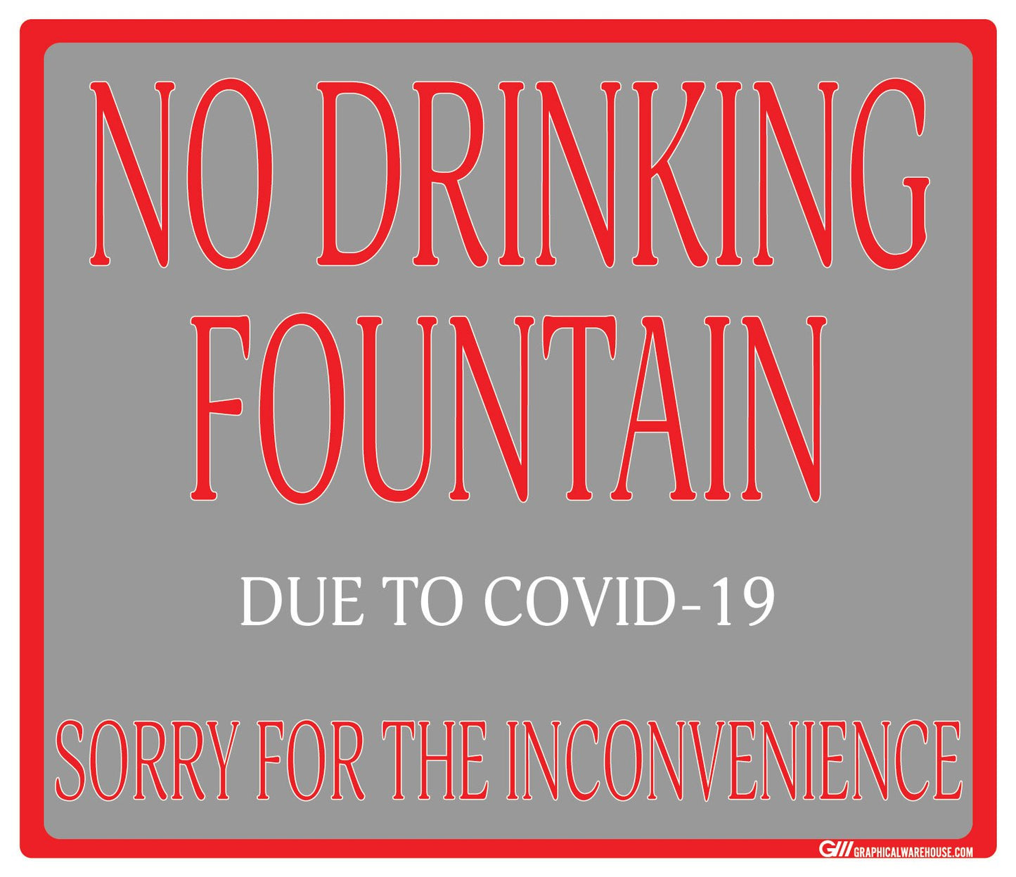 "No Drinking Fountain" Adhesive Durable Vinyl Decal- Various Sizes/Colors Available