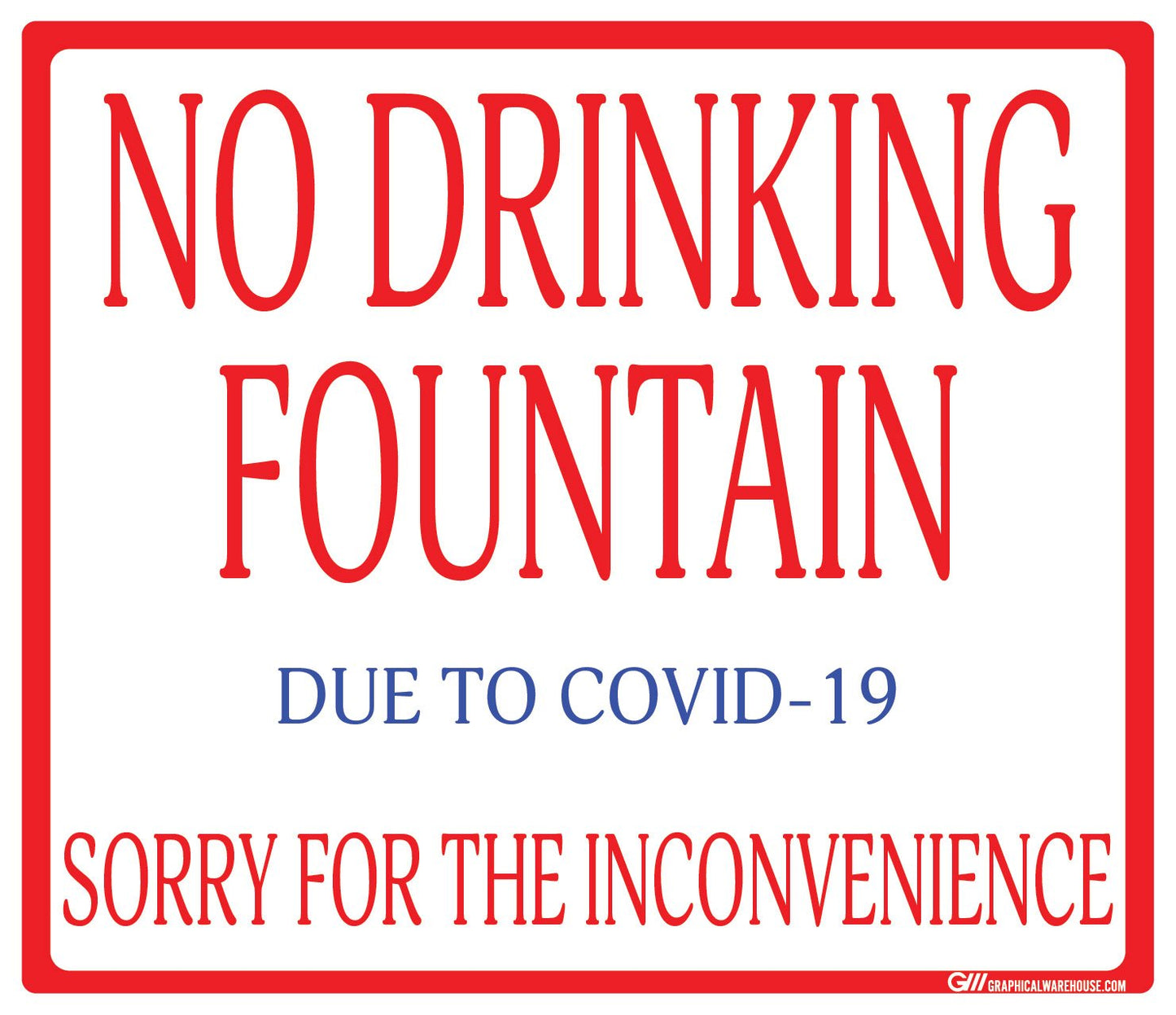 "No Drinking Fountain" Adhesive Durable Vinyl Decal- Various Sizes/Colors Available