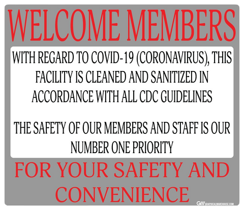 "Facility Cleaned and Disinfected" Gym, Adhesive Durable Vinyl Decal- Various Sizes/Colors Available