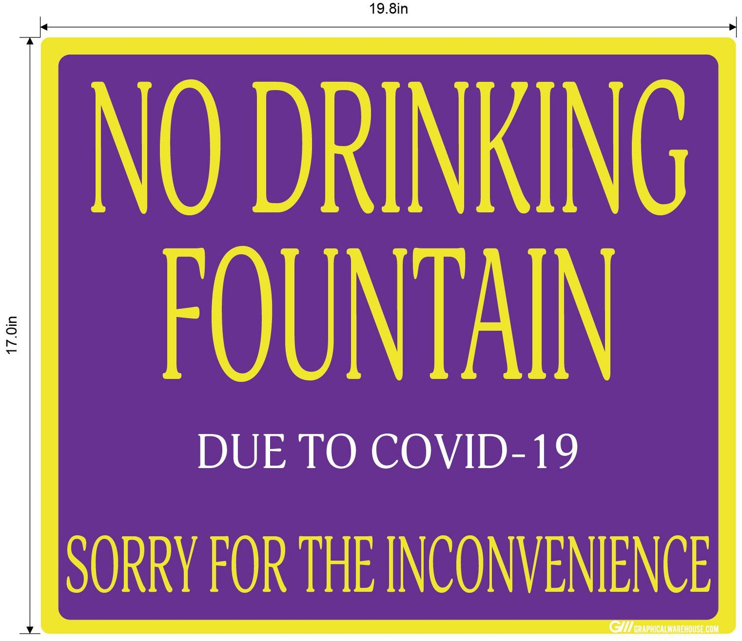 "No Drinking Fountain" Adhesive Durable Vinyl Decal- Various Sizes/Colors Available