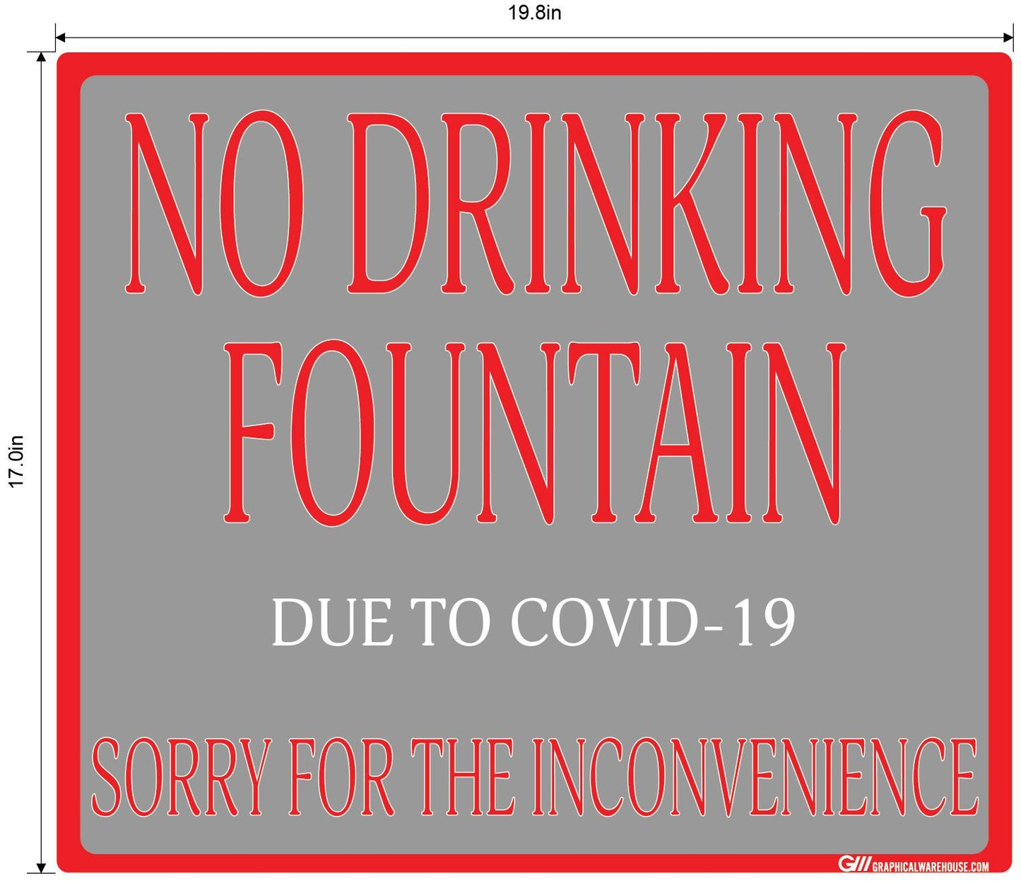 "No Drinking Fountain" Adhesive Durable Vinyl Decal- Various Sizes/Colors Available