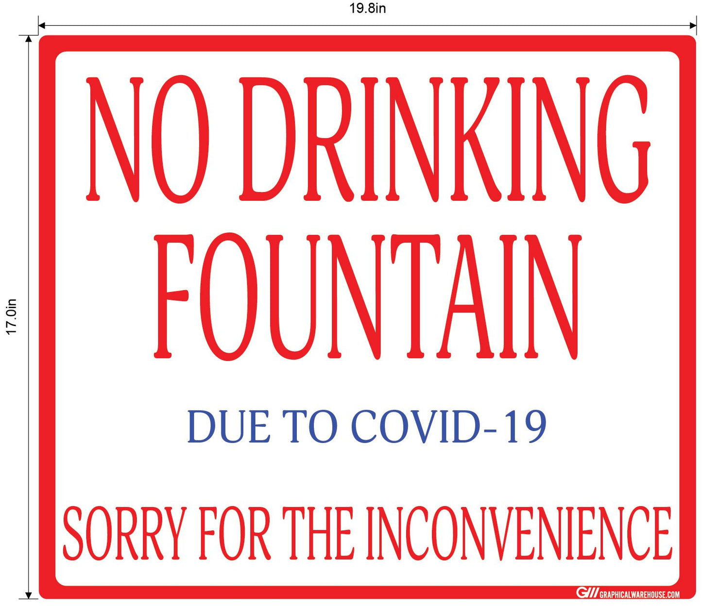 "No Drinking Fountain" Adhesive Durable Vinyl Decal- Various Sizes/Colors Available