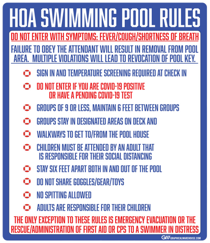 "Home Owners Association Swimming Pool Rules" Adhesive Durable Vinyl Decal- Various Sizes Available