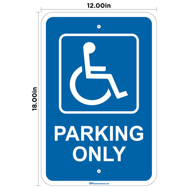 "Handicap Parking Only" Laminated Aluminum Sign, 12x18"
