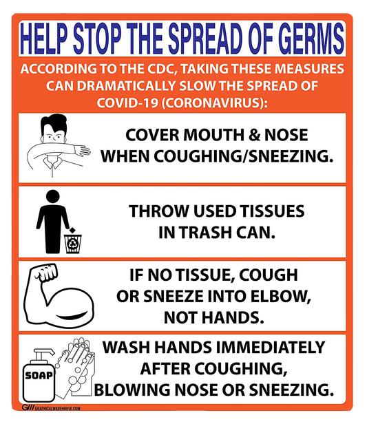 "Help Stop The Spread of Germs" Adhesive Durable Vinyl Decal- Various Colors Available- 12x14”