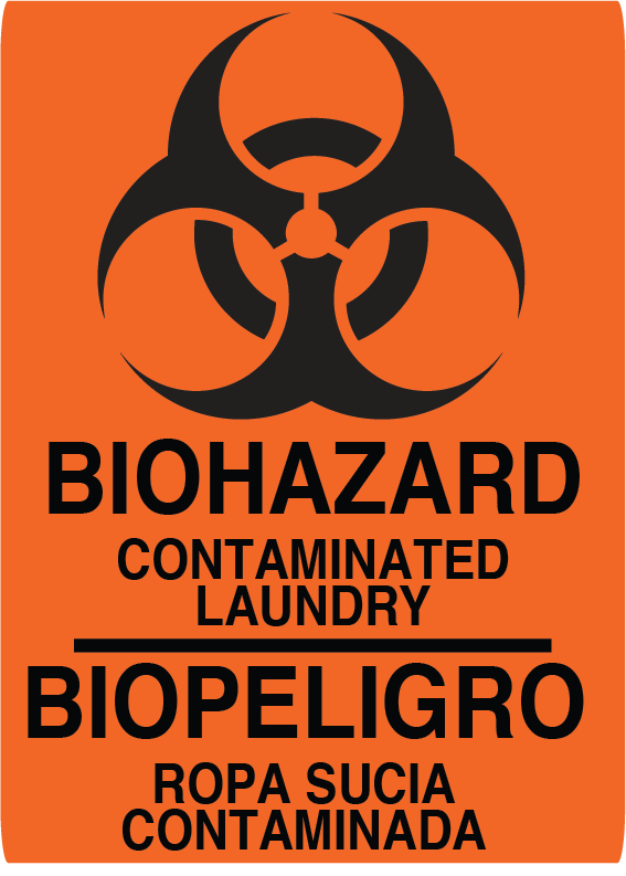 Biohazard "Contaminated Laundry" English and Spanish, Durable Matte Laminated Vinyl Floor Sign- Various Sizes Available