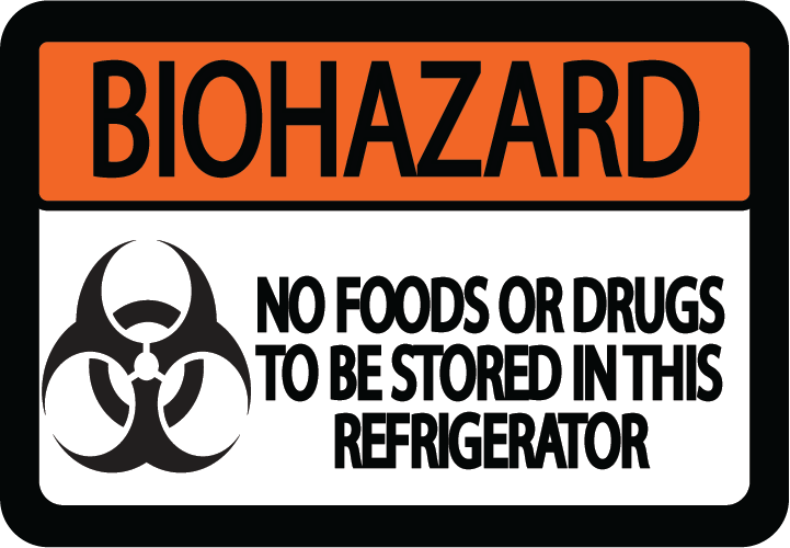 Biohazard "No Foods or Drugs to be Stored in Refrigerator" Durable Matte Laminated Vinyl Floor Sign- Various Sizes Available