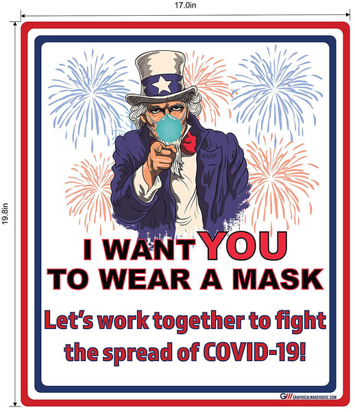 "I Want You to Wear A Mask" Uncle Sam- Adhesive Durable Vinyl Decal- Various Sizes Available