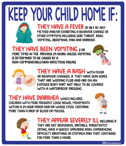 "Keep Your Child Home If" COVID-19 Symptoms- Adhesive Durable Vinyl Decal- Various Sizes Available