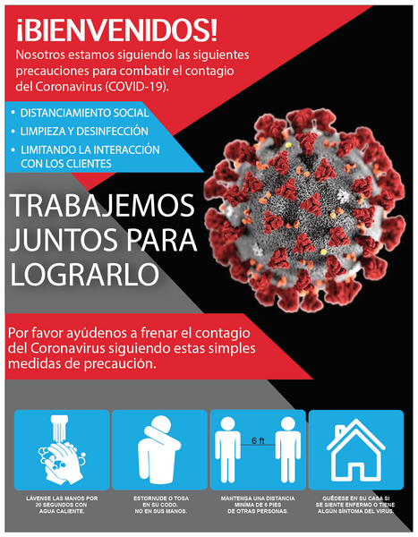 "Let's Work Together: Precautions Against COVID-19 (Coronavirus)" Adhesive Durable Vinyl Decal- 8.5x11”