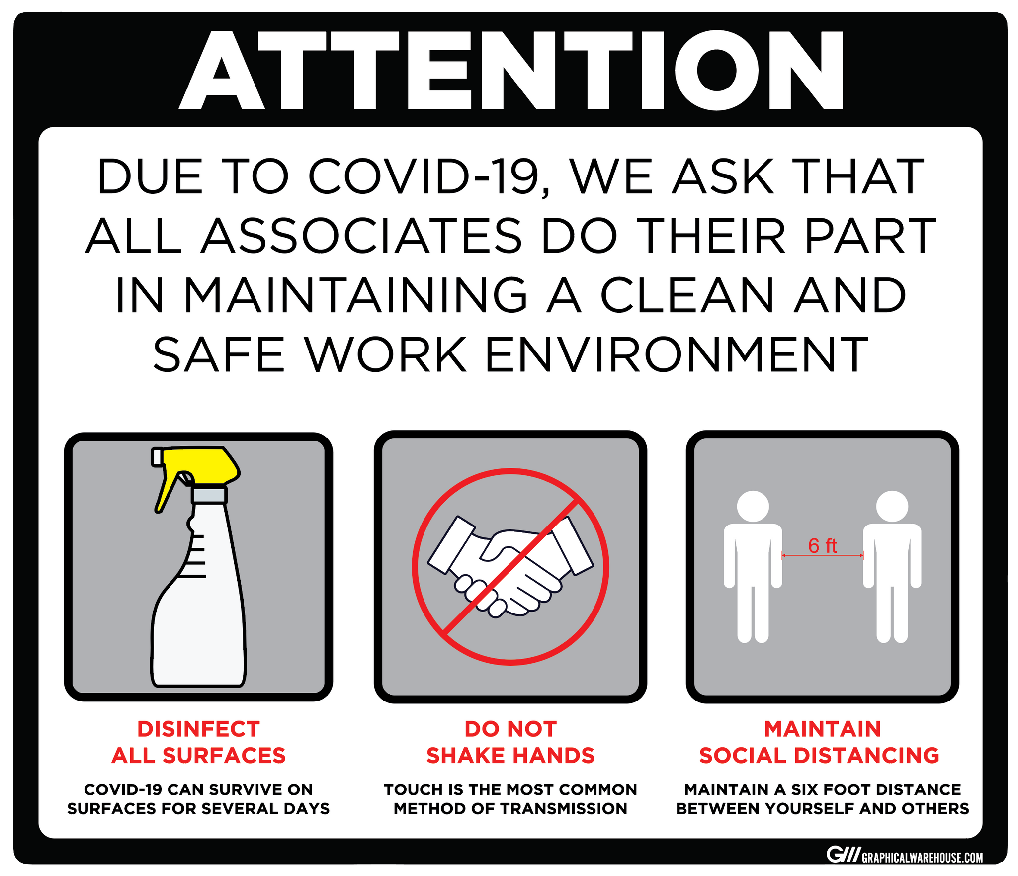 "Maintain a Clean and Safe Work Environment" Adhesive Durable Vinyl Decal- Various Sizes/Colors Available