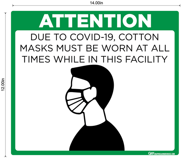 "Masks Must Be Worn At All Times in Facility" Adhesive Durable Vinyl Decal- Various Sizes/Colors Available