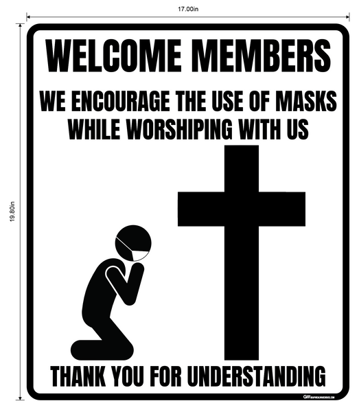 "Mask Encouraged for Worship" Adhesive Durable Vinyl Decal- Various Sizes Available
