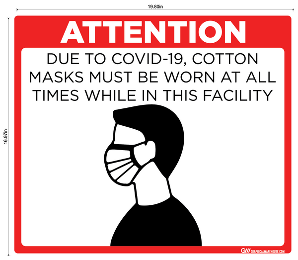 "Masks Must Be Worn At All Times in Facility" Adhesive Durable Vinyl Decal- Various Sizes/Colors Available