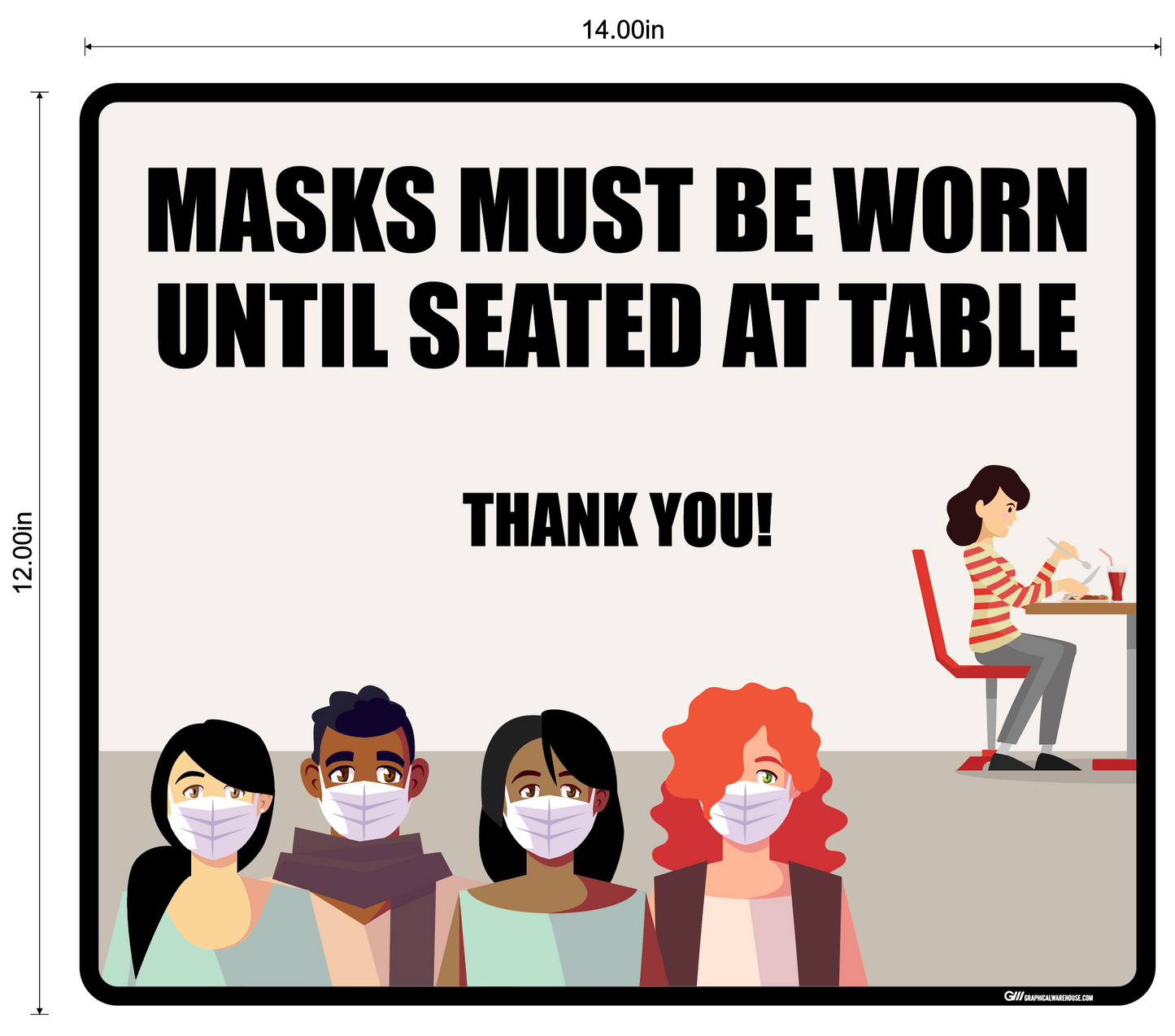 "Masks Must Be Worn Until Seated" Adhesive Durable Vinyl Decal- Various Sizes/Colors Available