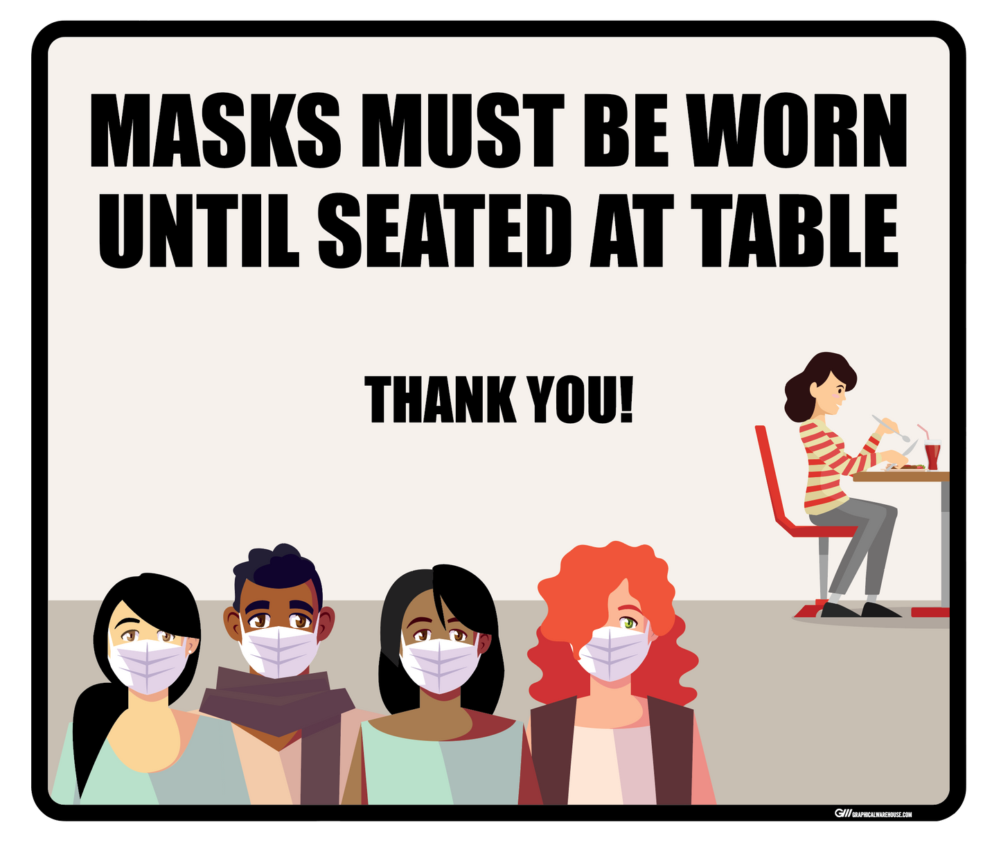 "Masks Must Be Worn Until Seated" Adhesive Durable Vinyl Decal- Various Sizes/Colors Available