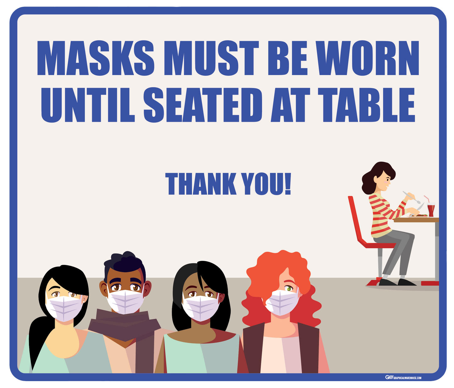 "Masks Must Be Worn Until Seated" Adhesive Durable Vinyl Decal- Various Sizes/Colors Available