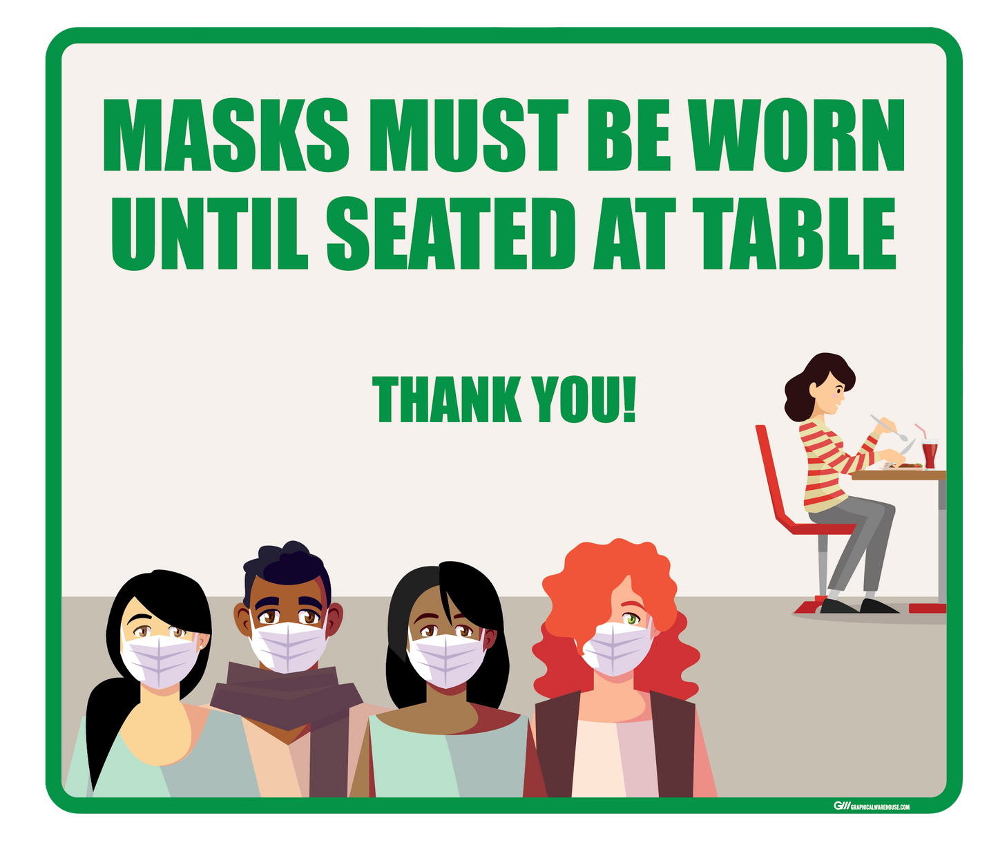 "Masks Must Be Worn Until Seated" Adhesive Durable Vinyl Decal- Various Sizes/Colors Available