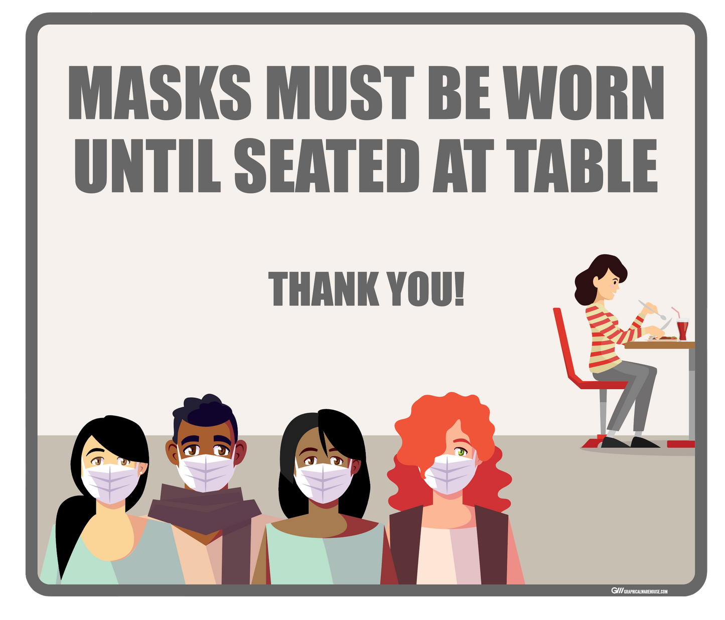 "Masks Must Be Worn Until Seated" Adhesive Durable Vinyl Decal- Various Sizes/Colors Available