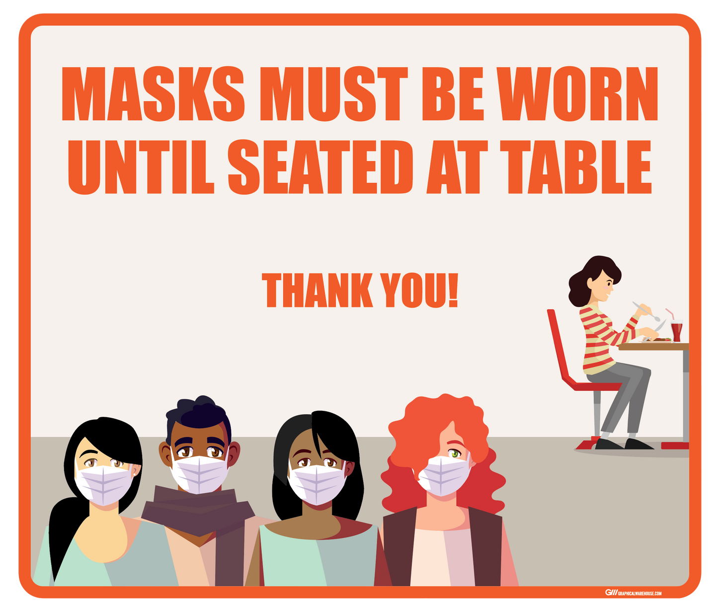 "Masks Must Be Worn Until Seated" Adhesive Durable Vinyl Decal- Various Sizes/Colors Available