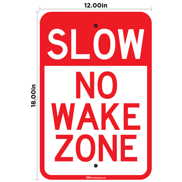 "No Wake Zone" Laminated Aluminum Sign, 12x18"
