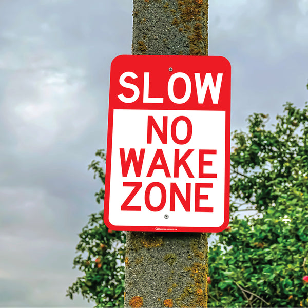 "No Wake Zone" Laminated Aluminum Sign, 12x18"