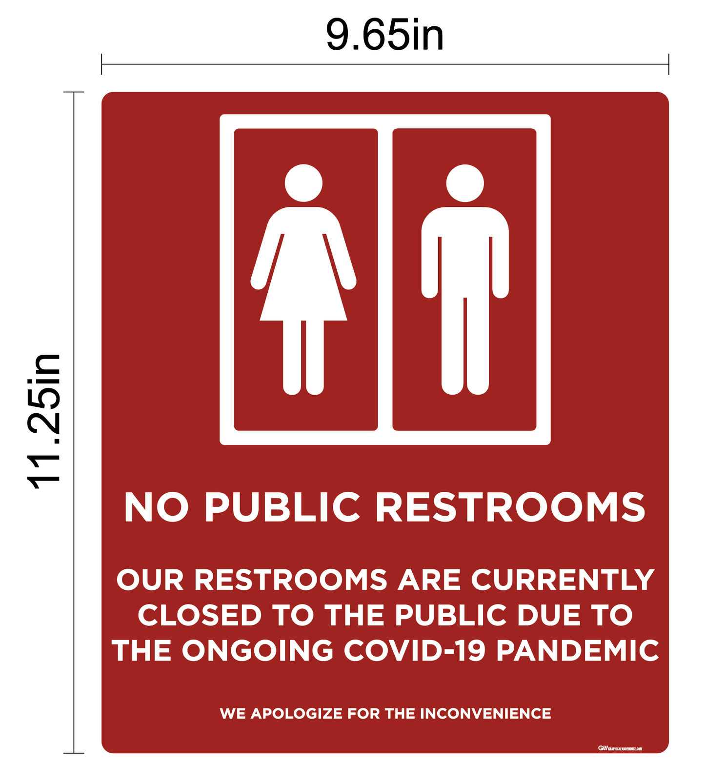 "No Public Restrooms, Version 2" Adhesive Durable Vinyl Decal- Various Sizes/Colors Available