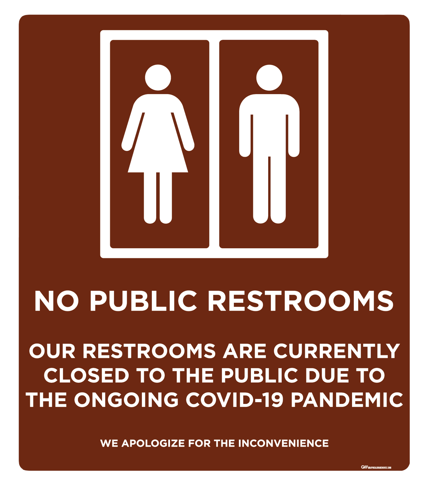 "No Public Restrooms, Version 2" Adhesive Durable Vinyl Decal- Various Sizes/Colors Available