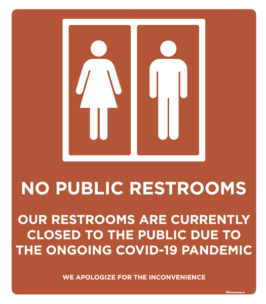 "No Public Restrooms, Version 2" Adhesive Durable Vinyl Decal- Various Sizes/Colors Available