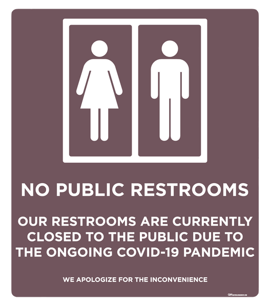 "No Public Restrooms, Version 2" Adhesive Durable Vinyl Decal- Various Sizes/Colors Available