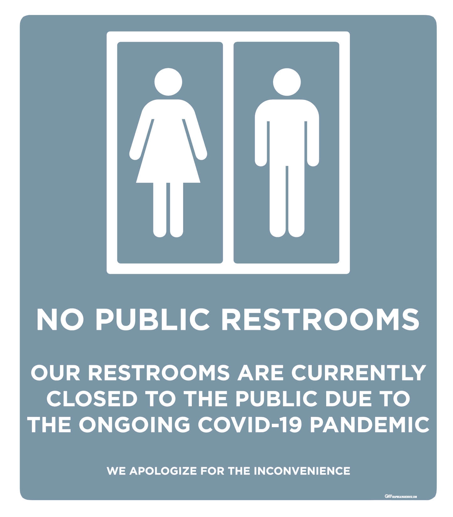 "No Public Restrooms, Version 2" Adhesive Durable Vinyl Decal- Various Sizes/Colors Available