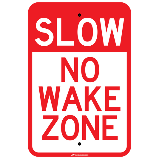 "No Wake Zone" Laminated Aluminum Sign, 12x18"