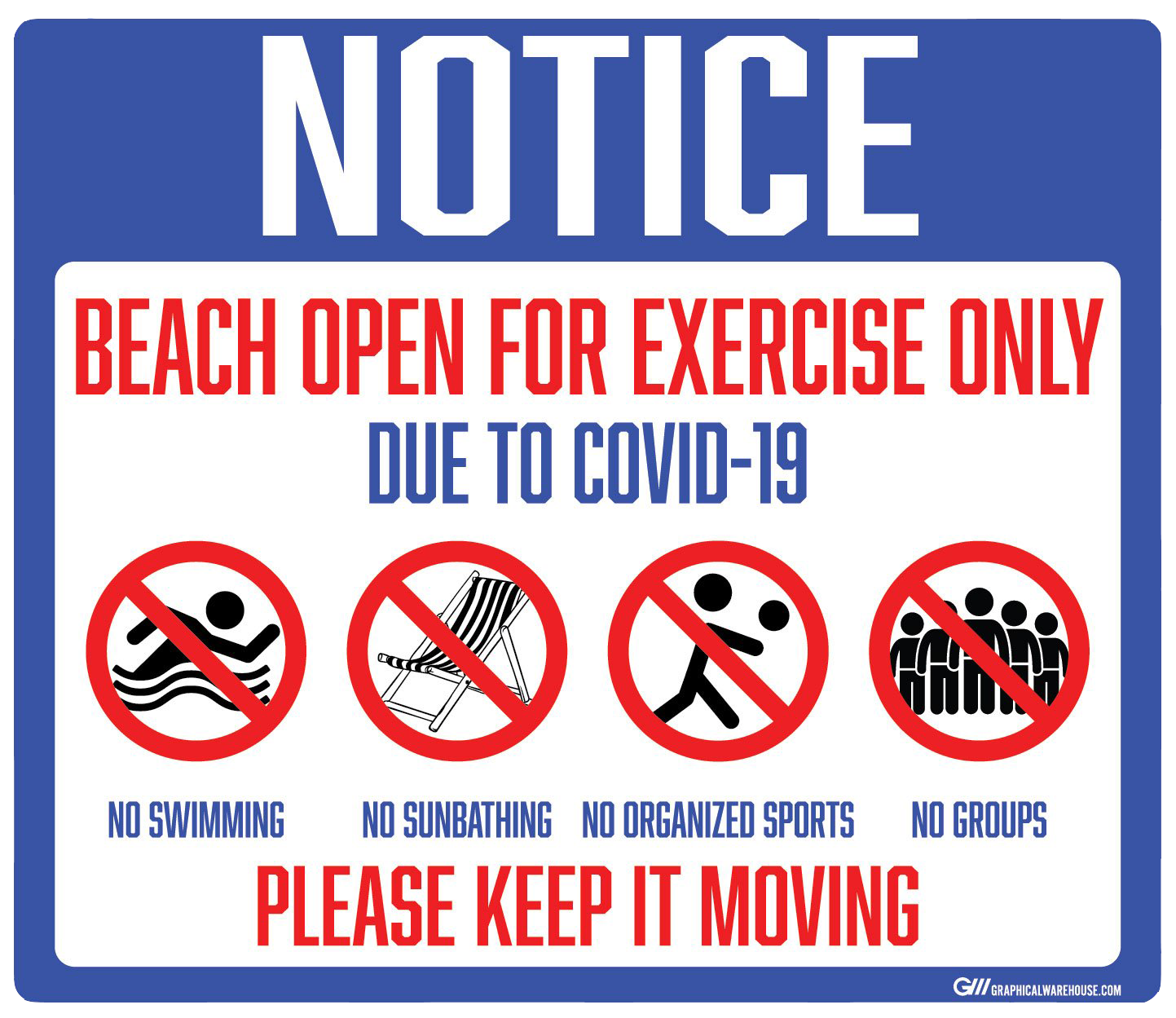 "Notice: Beach Open for Exercise Only" Adhesive Durable Vinyl Decal- Various Sizes Available