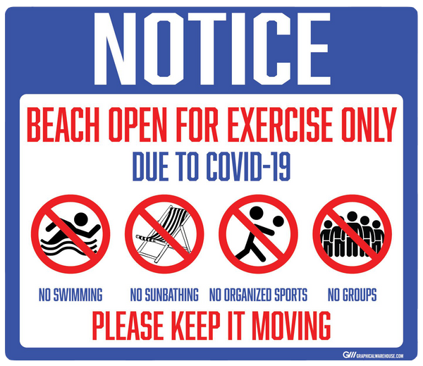 "Notice: Beach Open for Exercise Only" Adhesive Durable Vinyl Decal- Various Sizes Available
