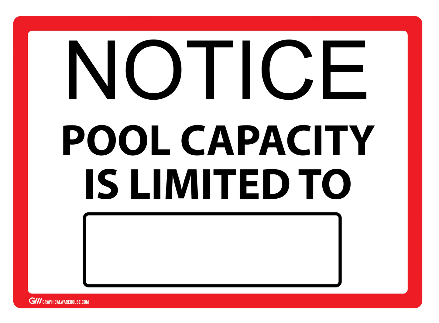 "Notice: Pool Capacity"  Adhesive Durable Vinyl Decal- Various Colors Available- 14x10"