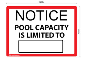 "Notice: Pool Capacity"  Adhesive Durable Vinyl Decal- Various Colors Available- 14x10"