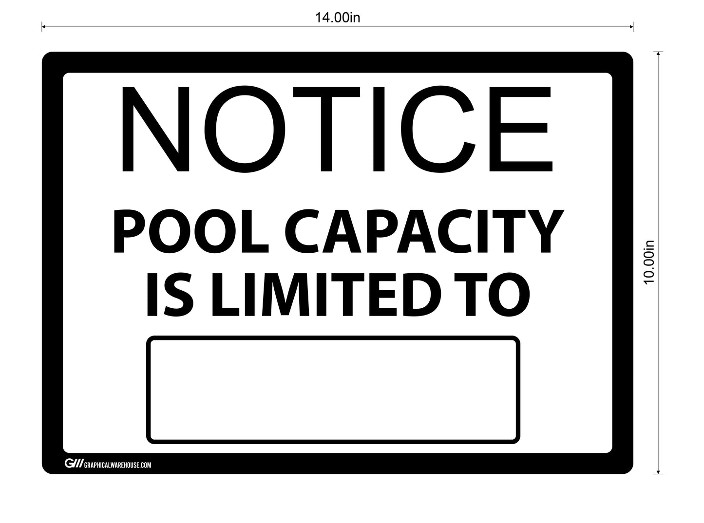 "Notice: Pool Capacity"  Adhesive Durable Vinyl Decal- Various Colors Available- 14x10"